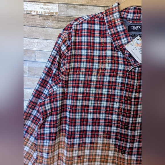 Hank Williams Jr Upcycled Handcrafted Dip Dye Bleach Flannel Shirt - Picture 13 of 16
